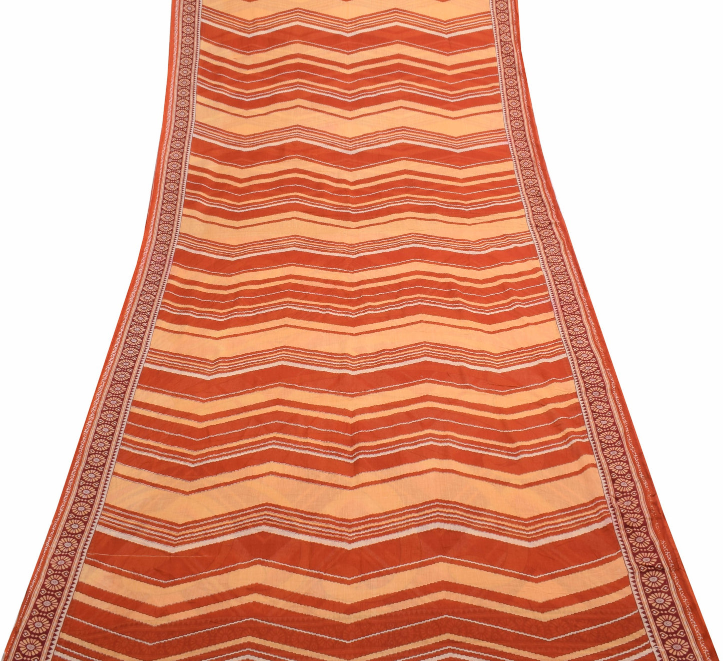 Sushila Vintage Women Saree 100% Pure Cotton Zig-Zag  Printed Soft Craft Fabric