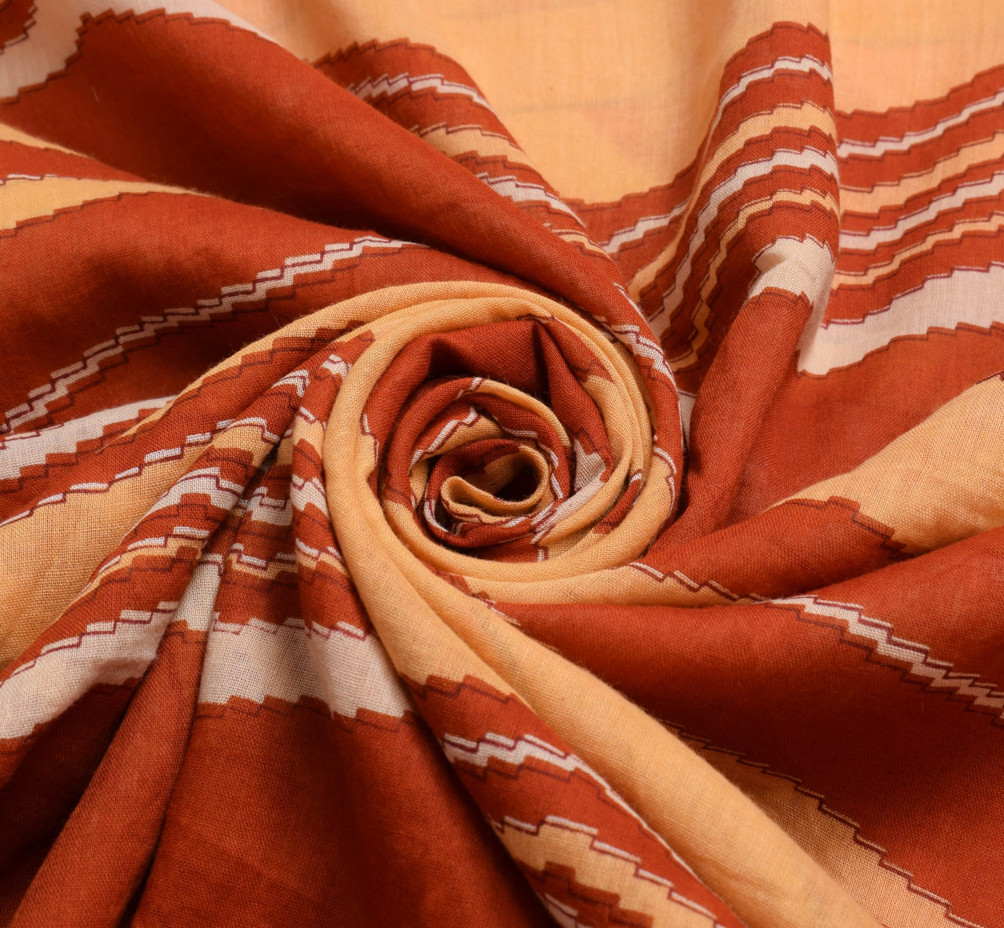 Sushila Vintage Women Saree 100% Pure Cotton Zig-Zag  Printed Soft Craft Fabric