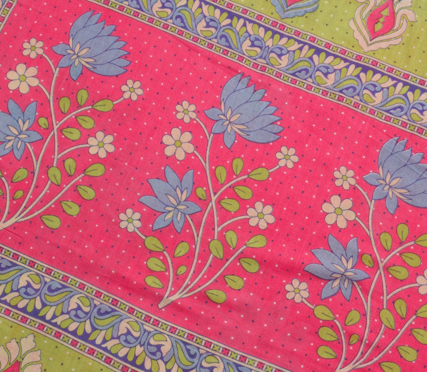 Sushila Vintage Pink Saree 100% Pure Cotton Printed Floral Indian Craft Fabric