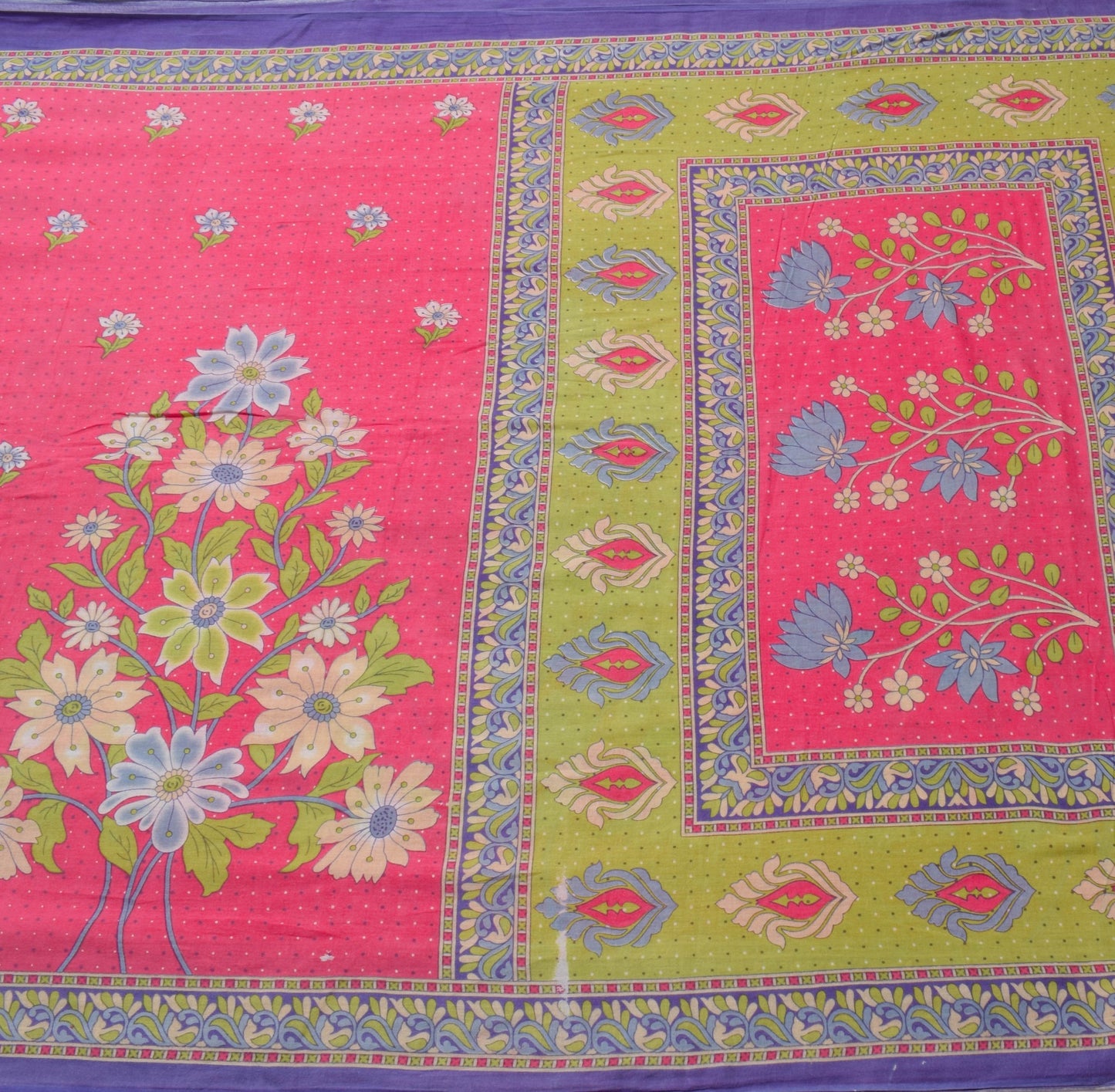 Sushila Vintage Pink Saree 100% Pure Cotton Printed Floral Indian Craft Fabric