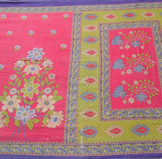 Sushila Vintage Pink Saree 100% Pure Cotton Printed Floral Indian Craft Fabric