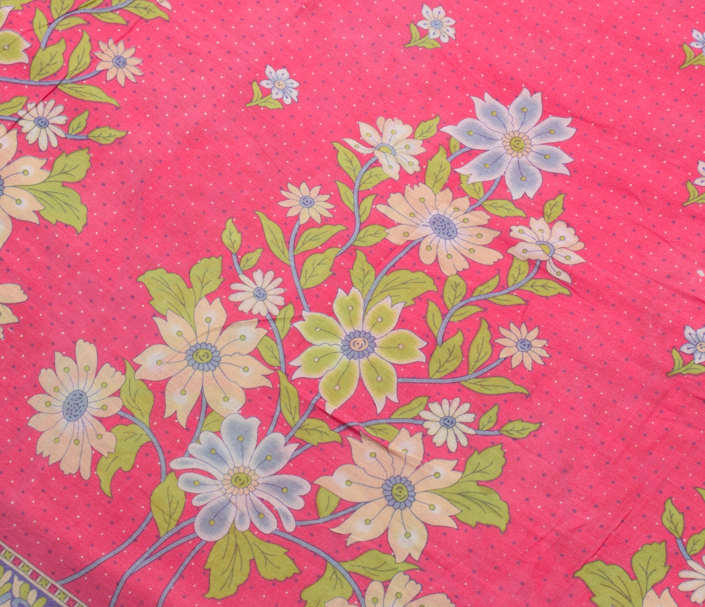 Sushila Vintage Pink Saree 100% Pure Cotton Printed Floral Indian Craft Fabric