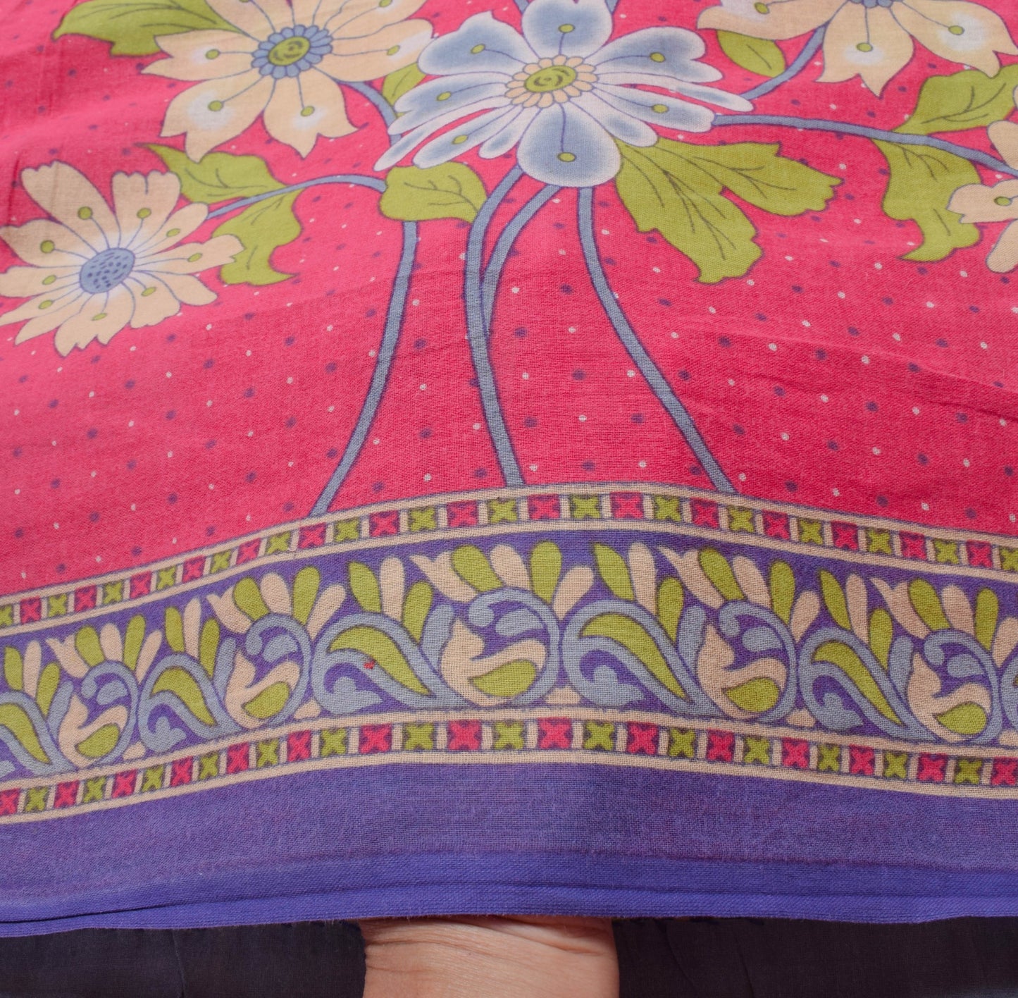 Sushila Vintage Pink Saree 100% Pure Cotton Printed Floral Indian Craft Fabric