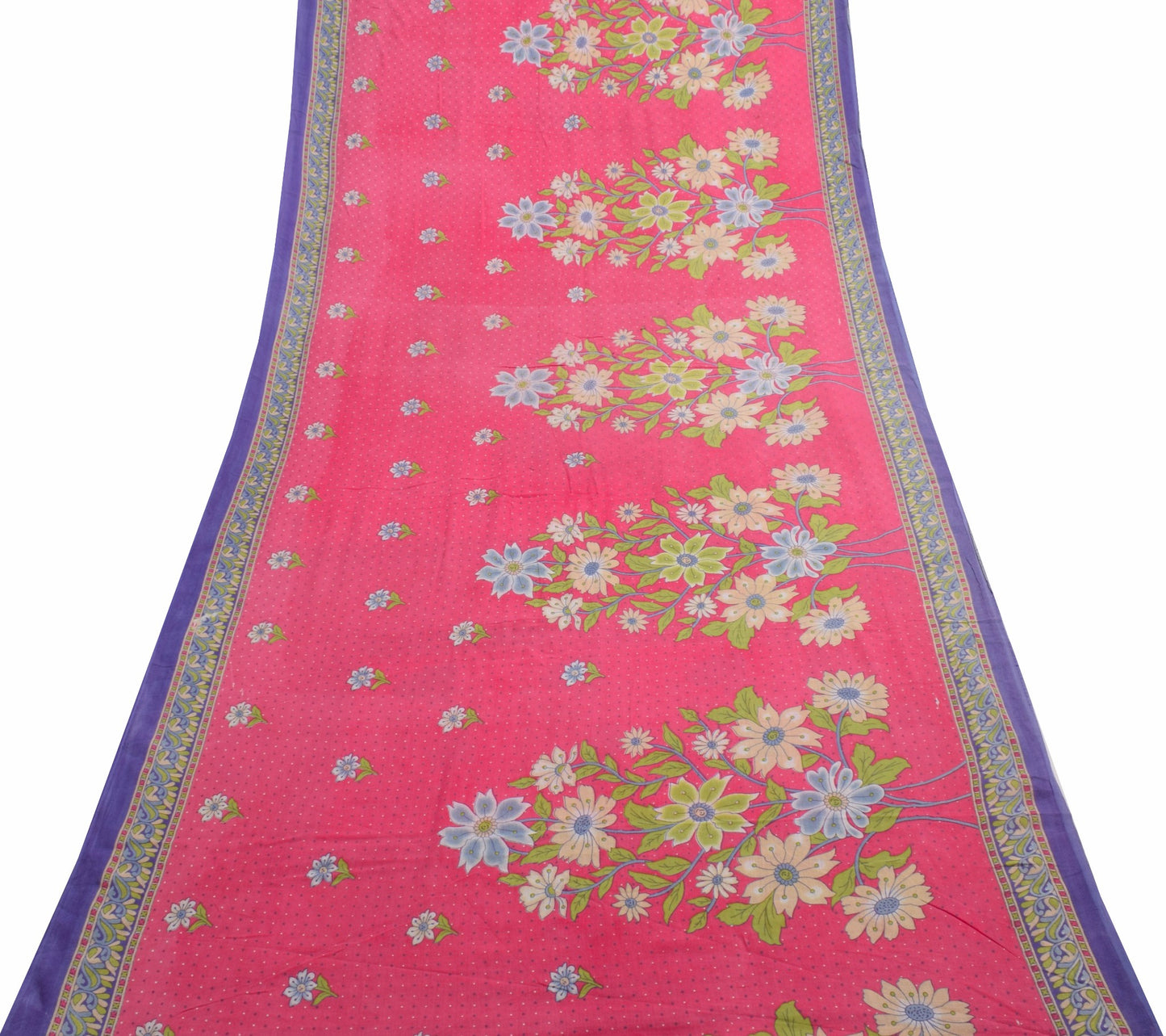 Sushila Vintage Pink Saree 100% Pure Cotton Printed Floral Indian Craft Fabric