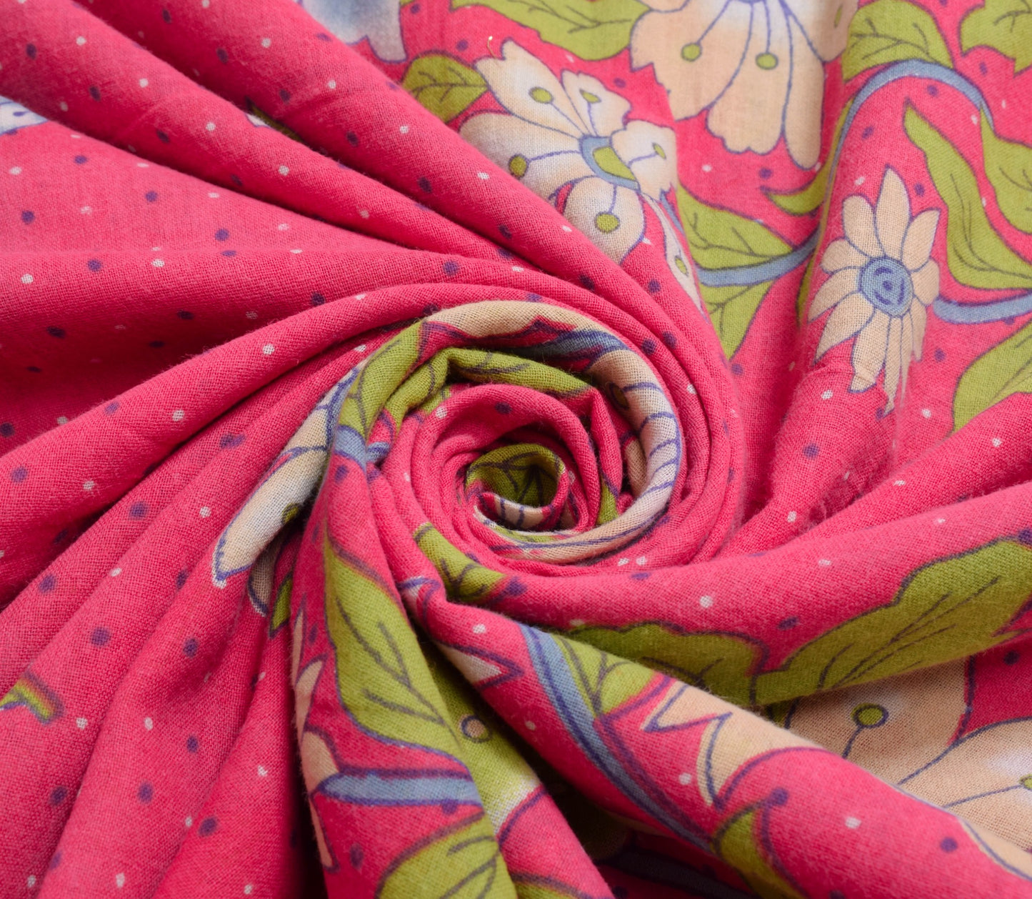 Sushila Vintage Pink Saree 100% Pure Cotton Printed Floral Indian Craft Fabric