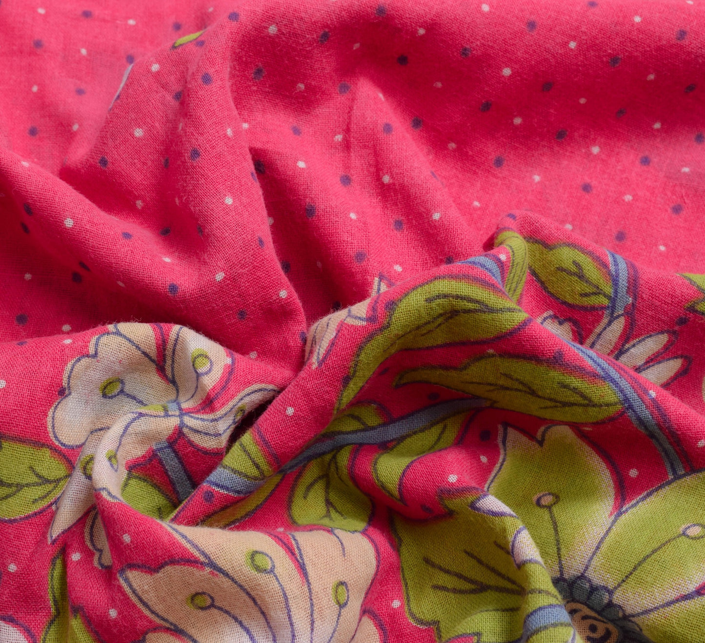Sushila Vintage Pink Saree 100% Pure Cotton Printed Floral Indian Craft Fabric