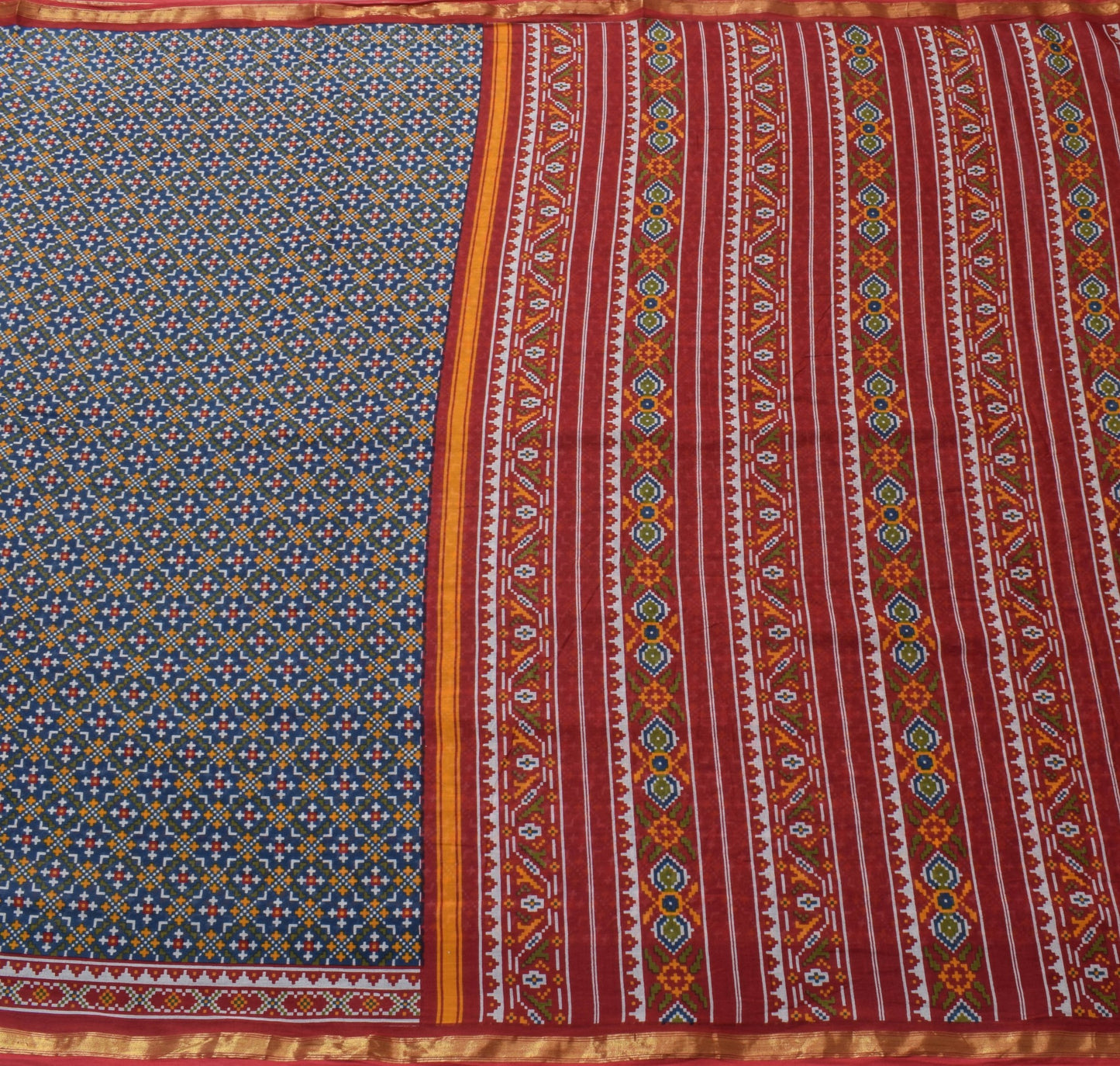 Sushila Vintage Saree 100%Pure Cotton Blue Geometrical Printed Soft Craft Fabric