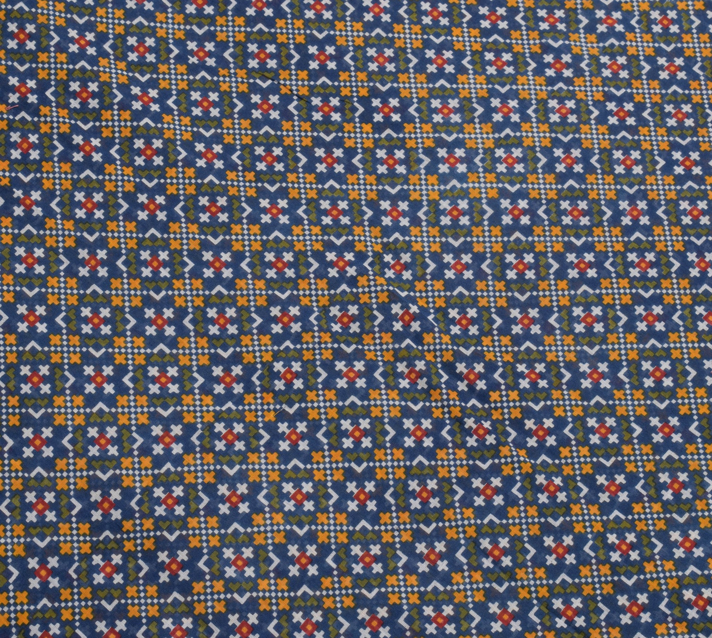 Sushila Vintage Saree 100%Pure Cotton Blue Geometrical Printed Soft Craft Fabric