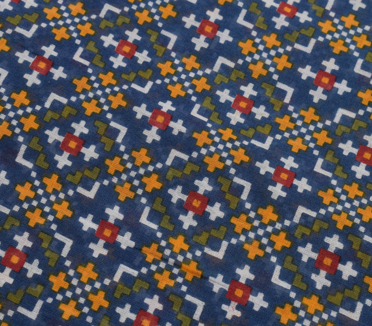 Sushila Vintage Saree 100%Pure Cotton Blue Geometrical Printed Soft Craft Fabric