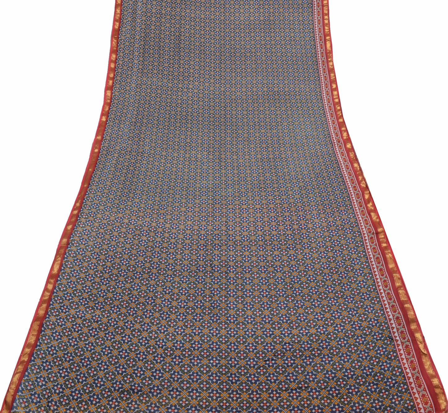 Sushila Vintage Saree 100%Pure Cotton Blue Geometrical Printed Soft Craft Fabric