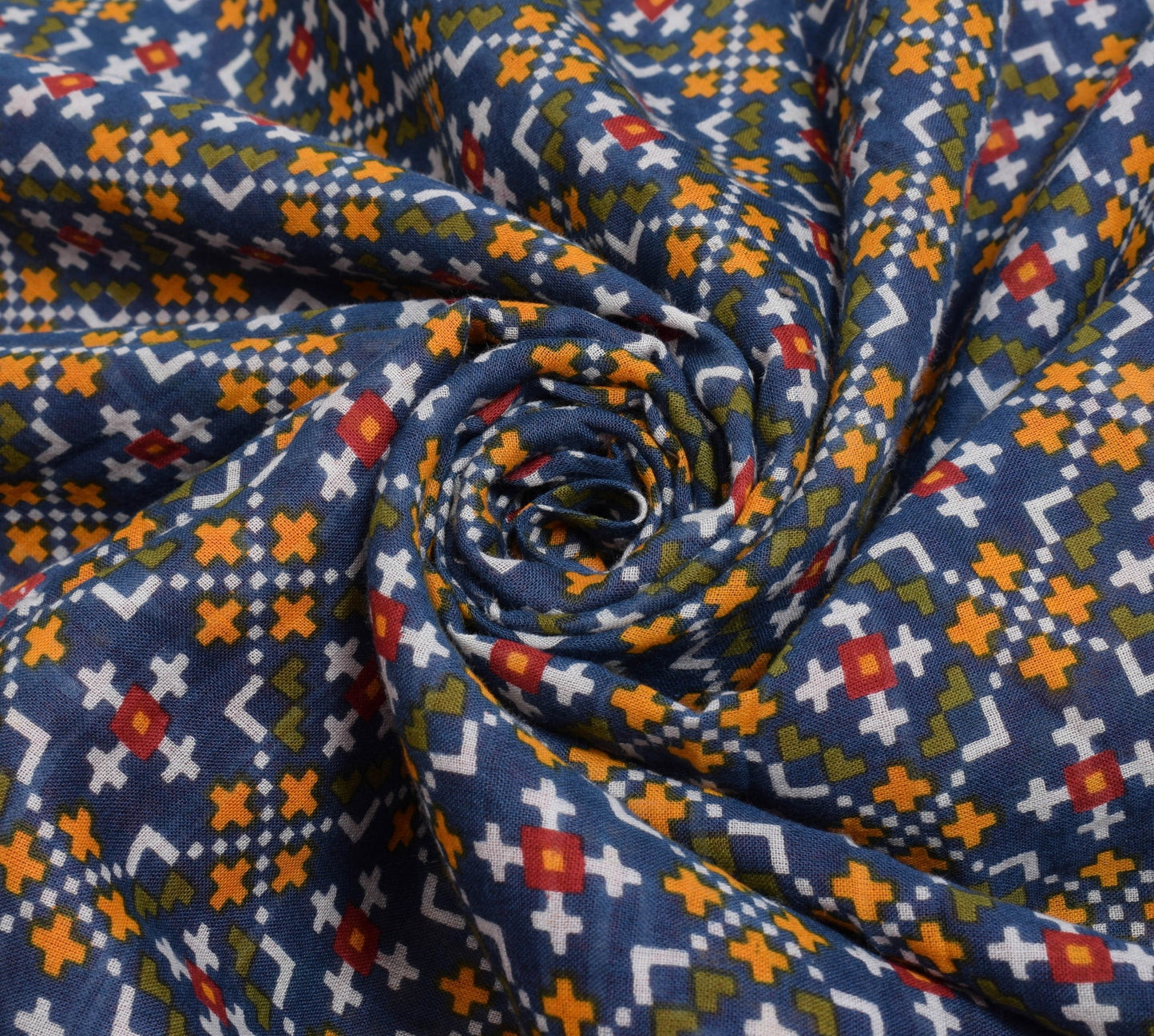 Sushila Vintage Saree 100%Pure Cotton Blue Geometrical Printed Soft Craft Fabric