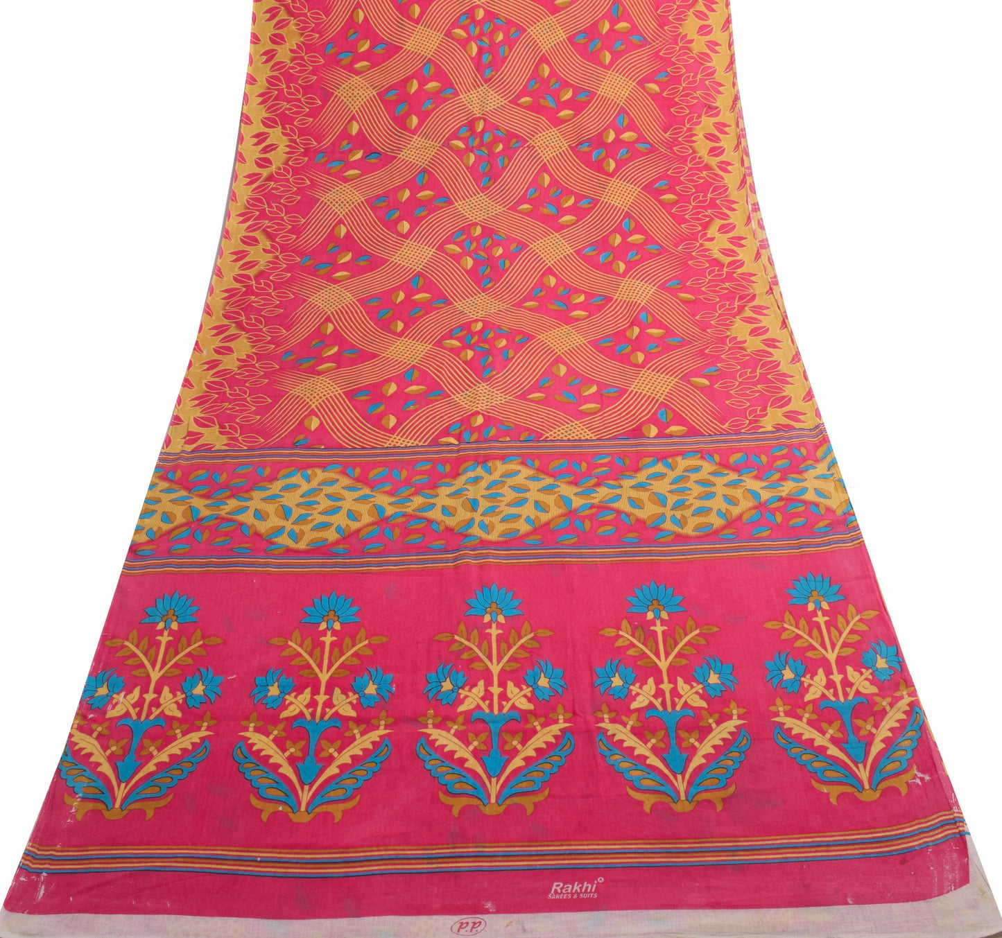 Sushila Vintage Magenta Floral Saree 100% Pure Cotton Printed Soft Craft Fabric