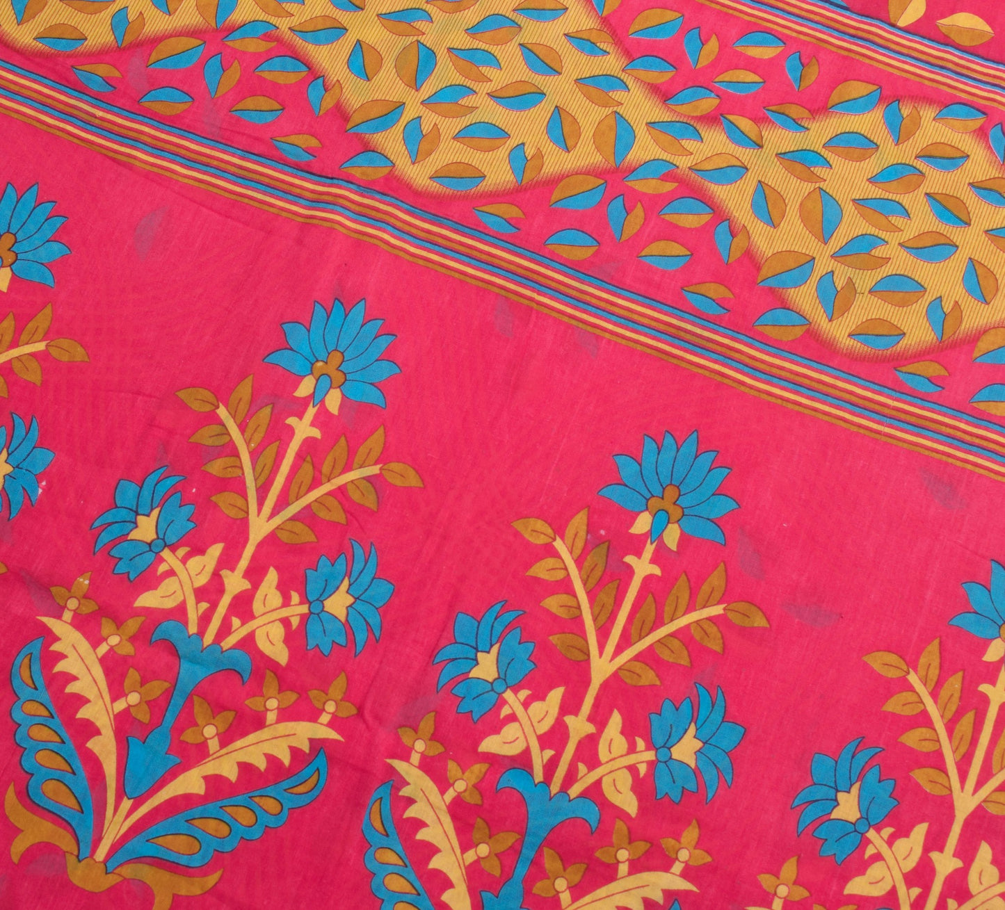 Sushila Vintage Magenta Floral Saree 100% Pure Cotton Printed Soft Craft Fabric