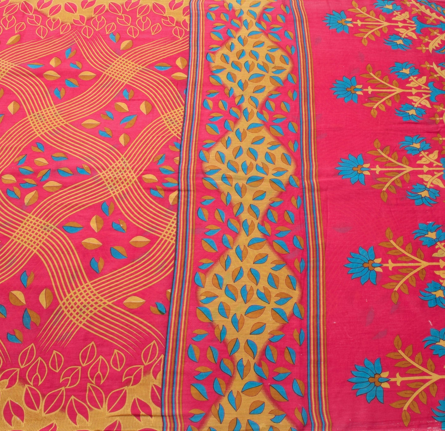 Sushila Vintage Magenta Floral Saree 100% Pure Cotton Printed Soft Craft Fabric