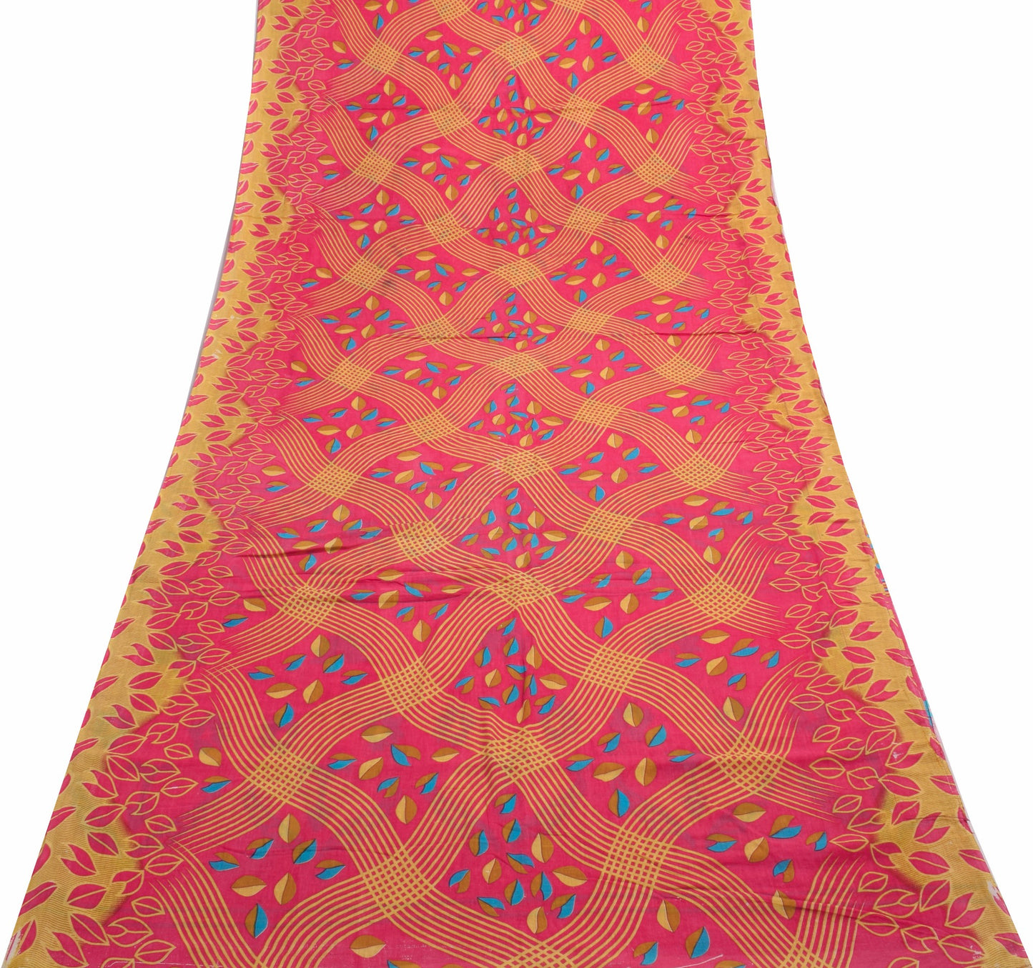 Sushila Vintage Magenta Floral Saree 100% Pure Cotton Printed Soft Craft Fabric