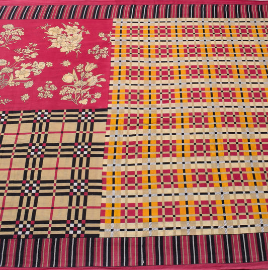 Sushila Vintage Saree 100% Pure Cotton Printed Floral Multi-Color Craft Fabric