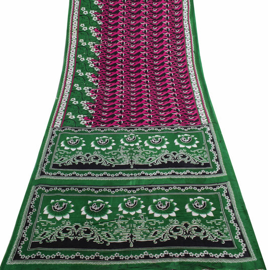 Sushila Vintage Black Women's Saree 100% Pure Cotton Printed Soft Craft Fabric