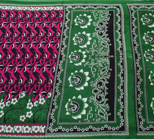 Sushila Vintage Black Women's Saree 100% Pure Cotton Printed Soft Craft Fabric