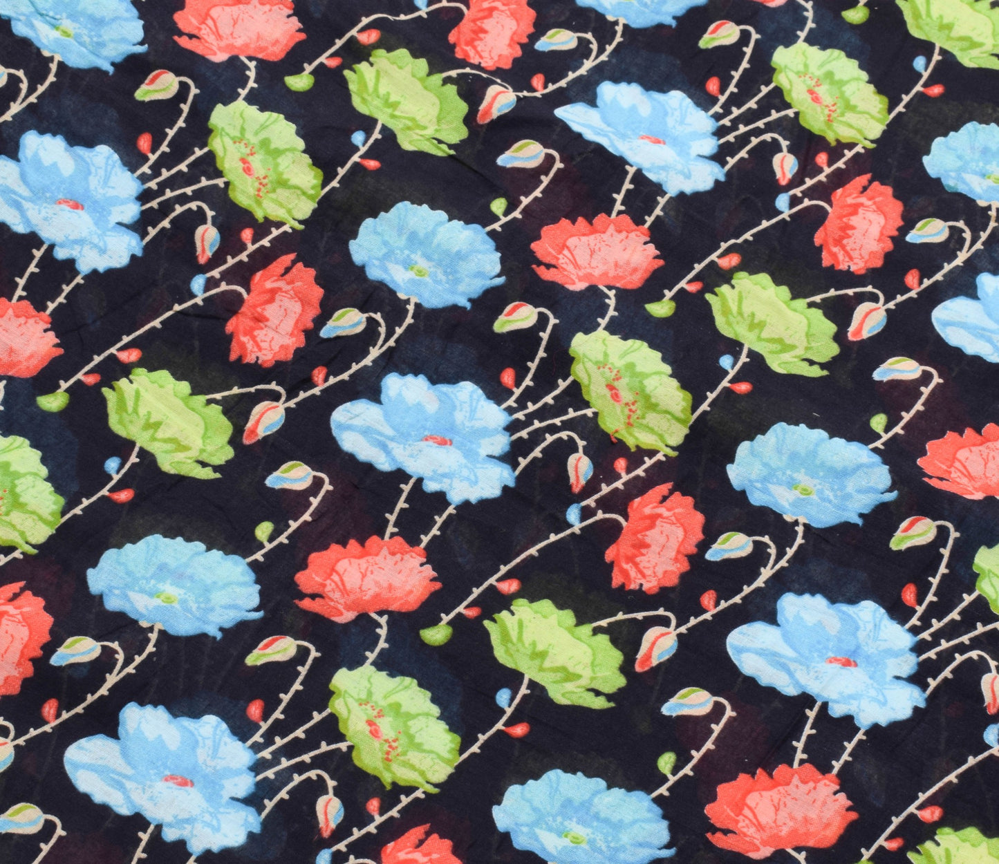 Sushila Vintage Floral Black Saree 100% Pure Cotton Printed Soft Craft Fabric