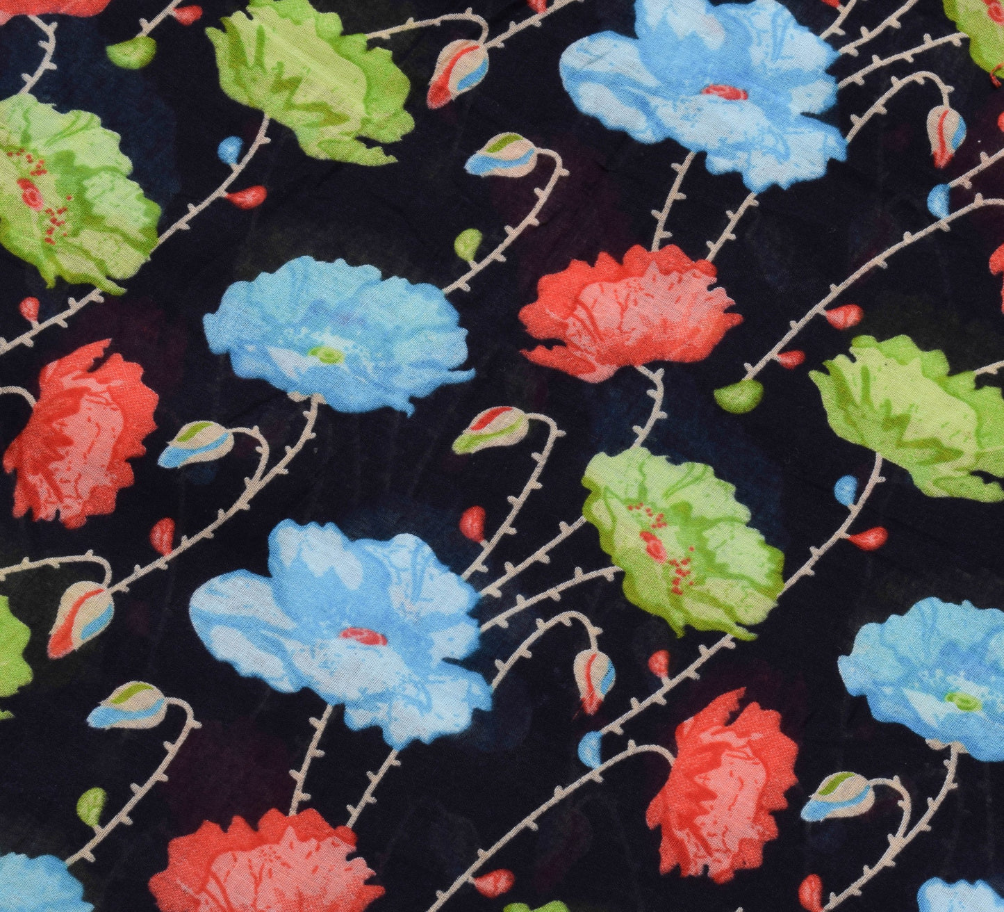 Sushila Vintage Floral Black Saree 100% Pure Cotton Printed Soft Craft Fabric