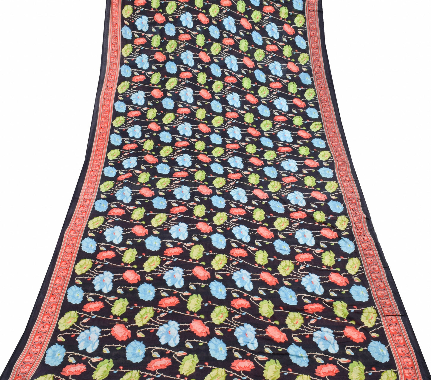 Sushila Vintage Floral Black Saree 100% Pure Cotton Printed Soft Craft Fabric