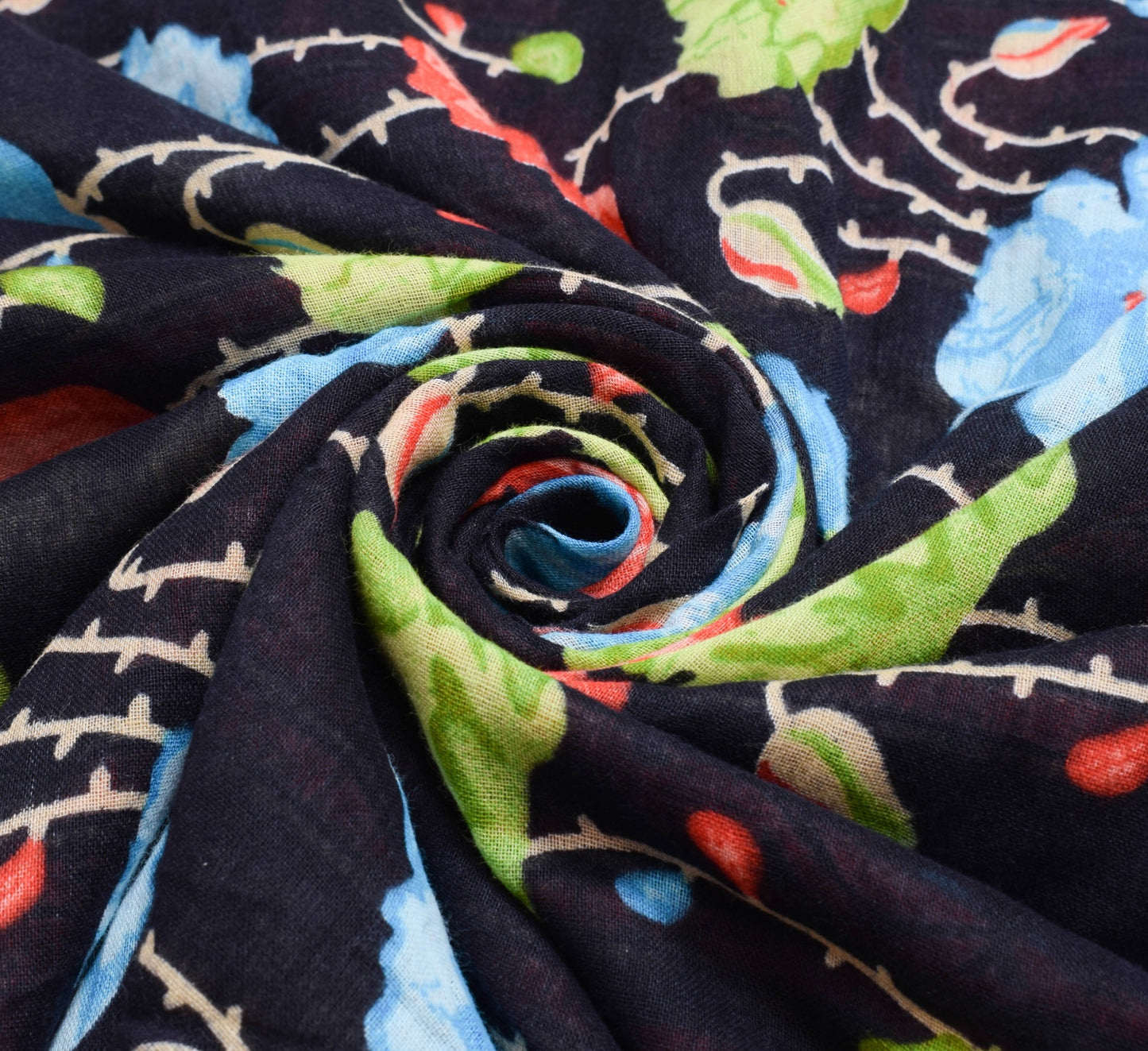 Sushila Vintage Floral Black Saree 100% Pure Cotton Printed Soft Craft Fabric