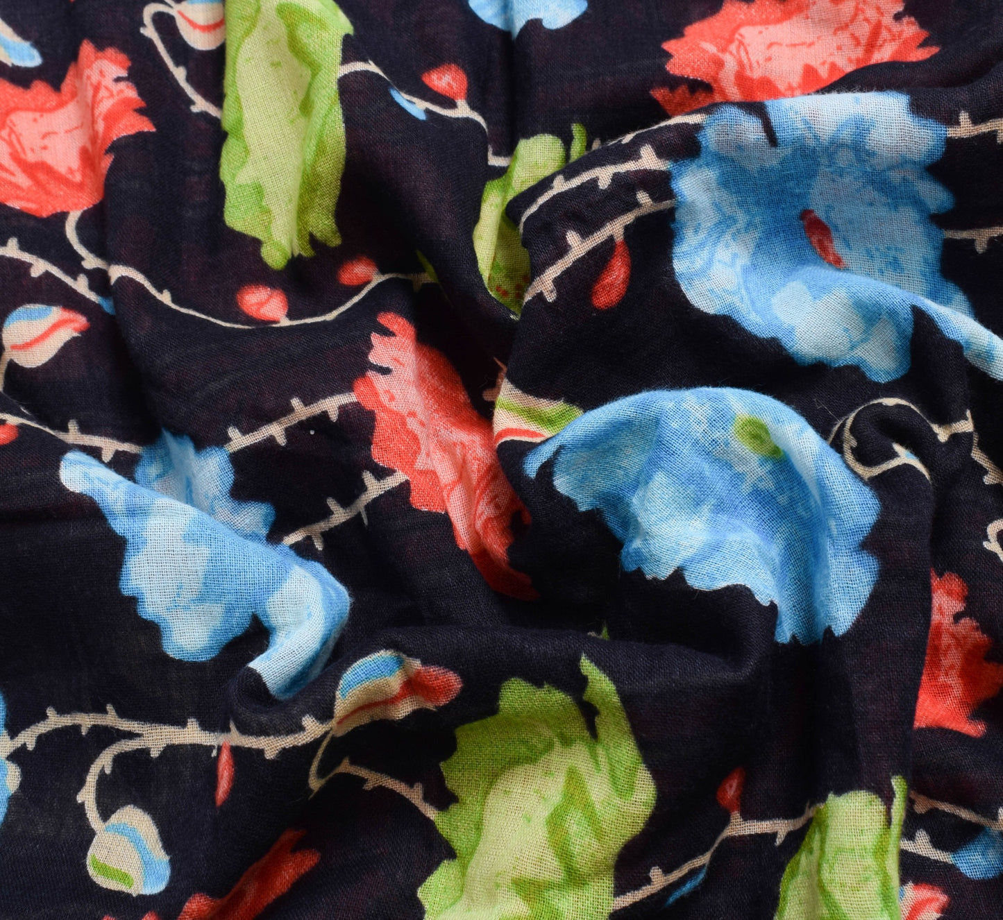 Sushila Vintage Floral Black Saree 100% Pure Cotton Printed Soft Craft Fabric
