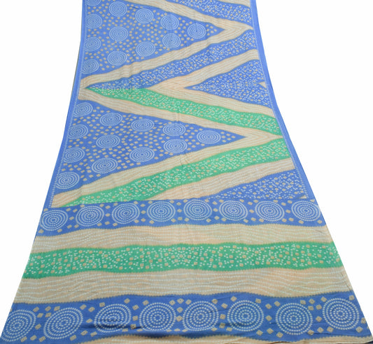 Sushila Vintage Multi-Color Saree 100%Pure Cotton Bandhani Printed Craft Fabric