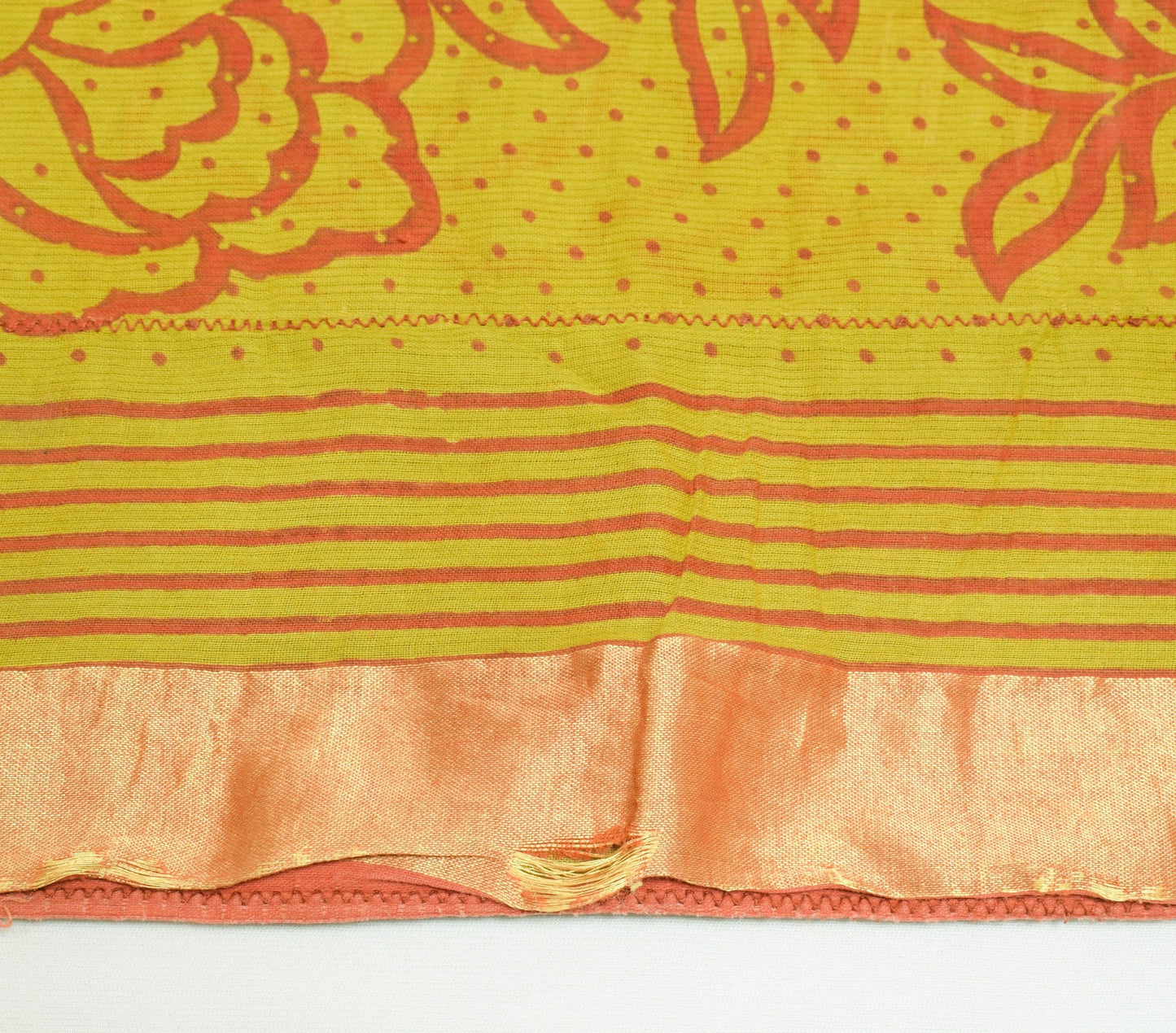 Sushila Vintage Green Rust Saree 100% Pure Cotton Floral Printed Craft Fabric
