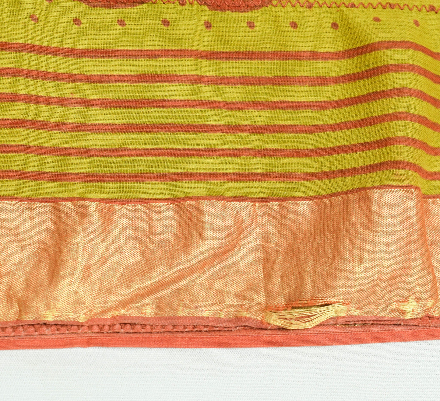 Sushila Vintage Green Rust Saree 100% Pure Cotton Floral Printed Craft Fabric