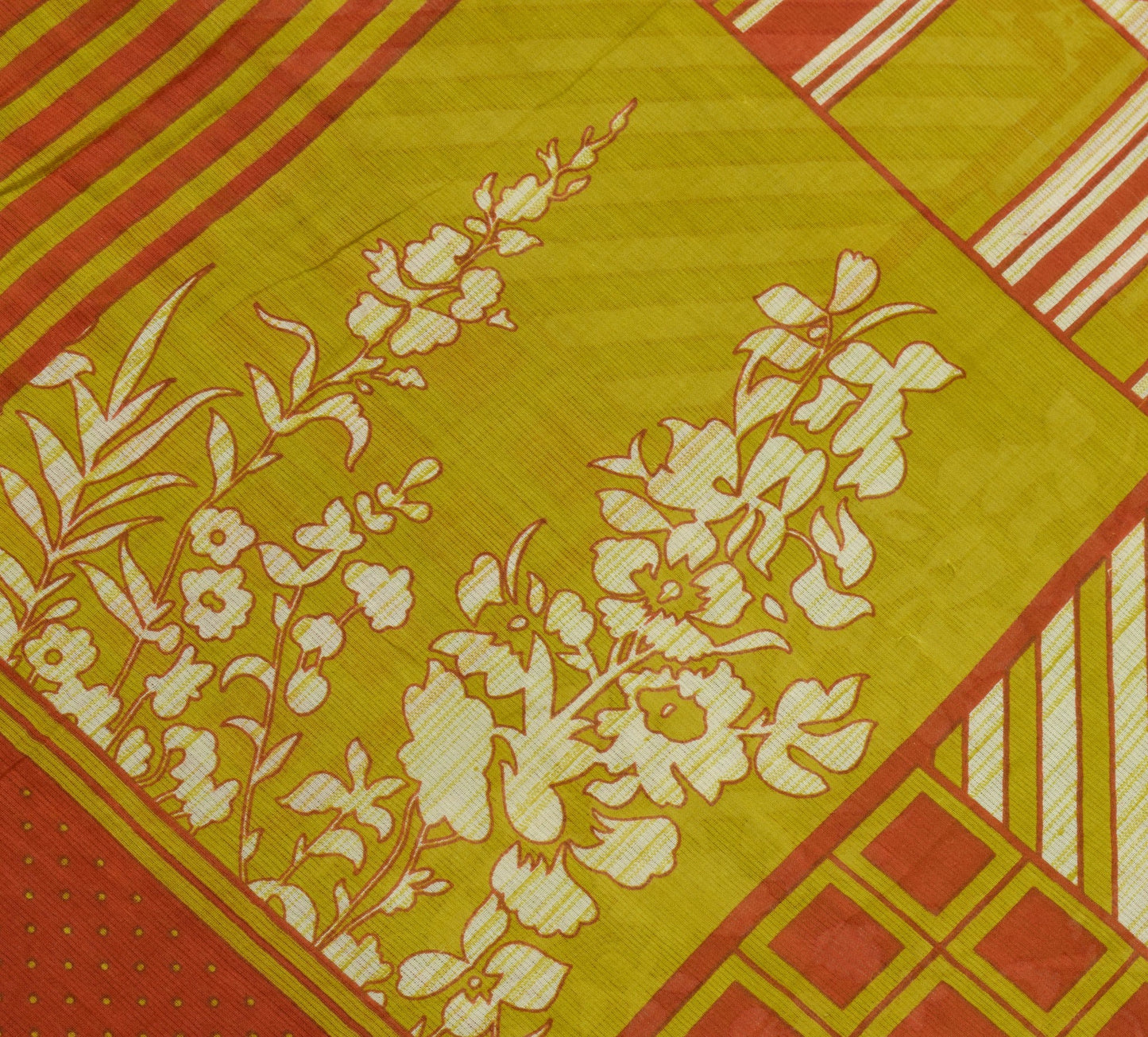 Sushila Vintage Green Rust Saree 100% Pure Cotton Floral Printed Craft Fabric