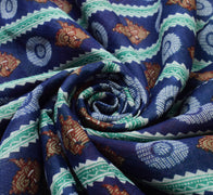 Sushila Vintage Blue Woven Saree 100% Pure Cotton Birds Printed Craft Fabric