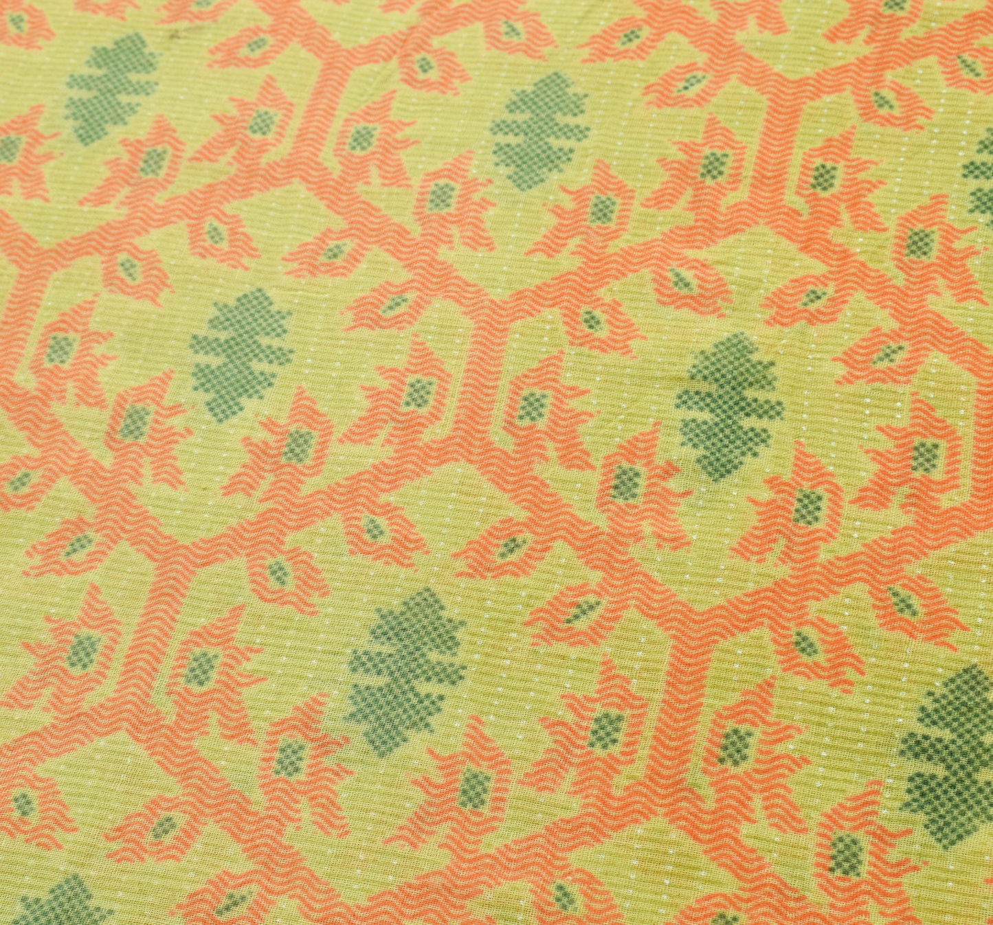 Sushila Vintage Floral Green Saree 100% Pure Cotton Printed Soft Craft Fabric