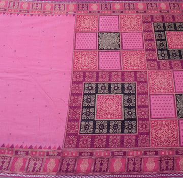 Sushila Vintage Floral Saree 100% Pure Cotton Printed Soft Craft Pink Fabric