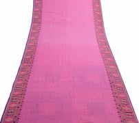 Sushila Vintage Floral Saree 100% Pure Cotton Printed Soft Craft Pink Fabric
