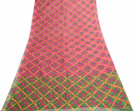 Sushila Vintage Magenta Women Saree 100%Pure Cotton Checks  Printed Craft Fabric