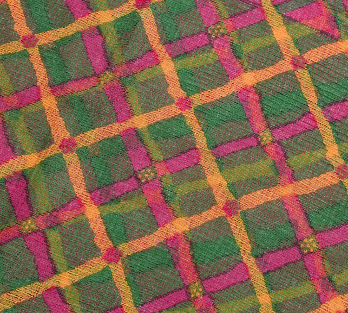 Sushila Vintage Magenta Women Saree 100%Pure Cotton Checks  Printed Craft Fabric