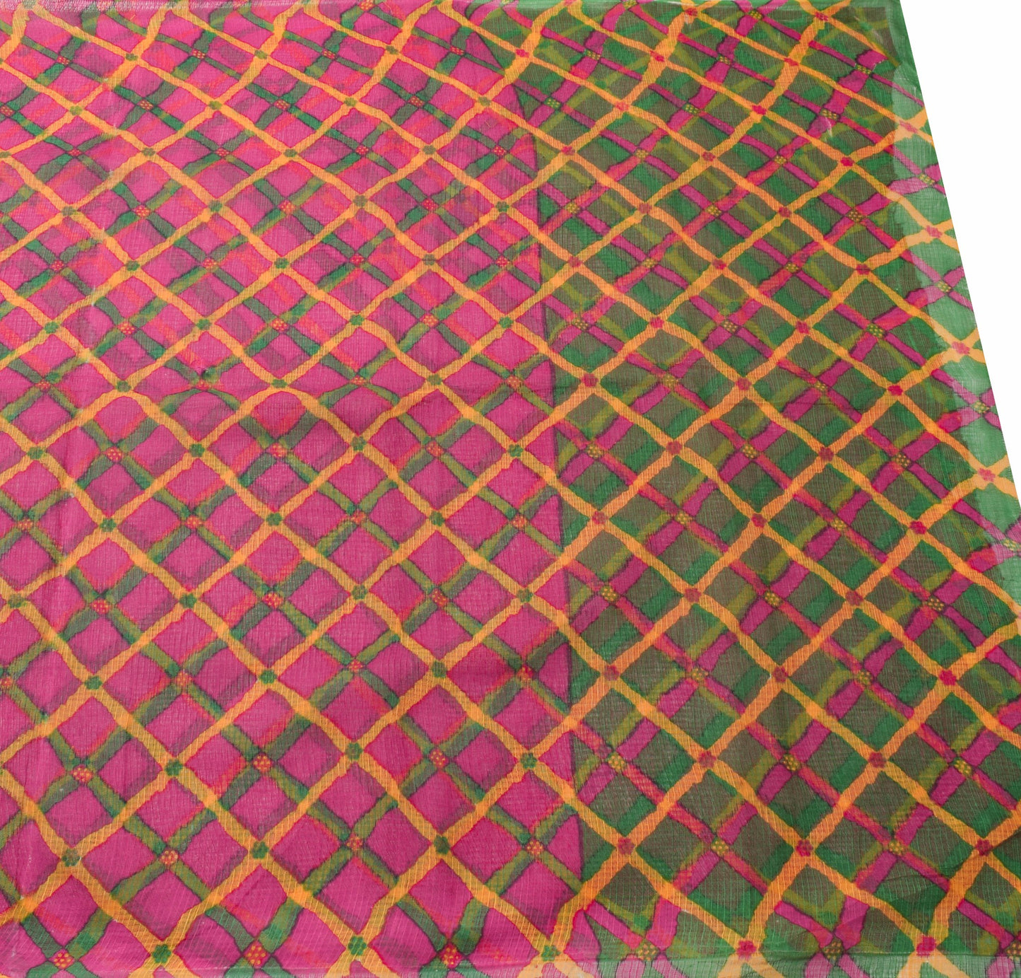 Sushila Vintage Magenta Women Saree 100%Pure Cotton Checks  Printed Craft Fabric