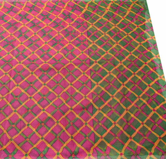 Sushila Vintage Magenta Women Saree 100%Pure Cotton Checks  Printed Craft Fabric