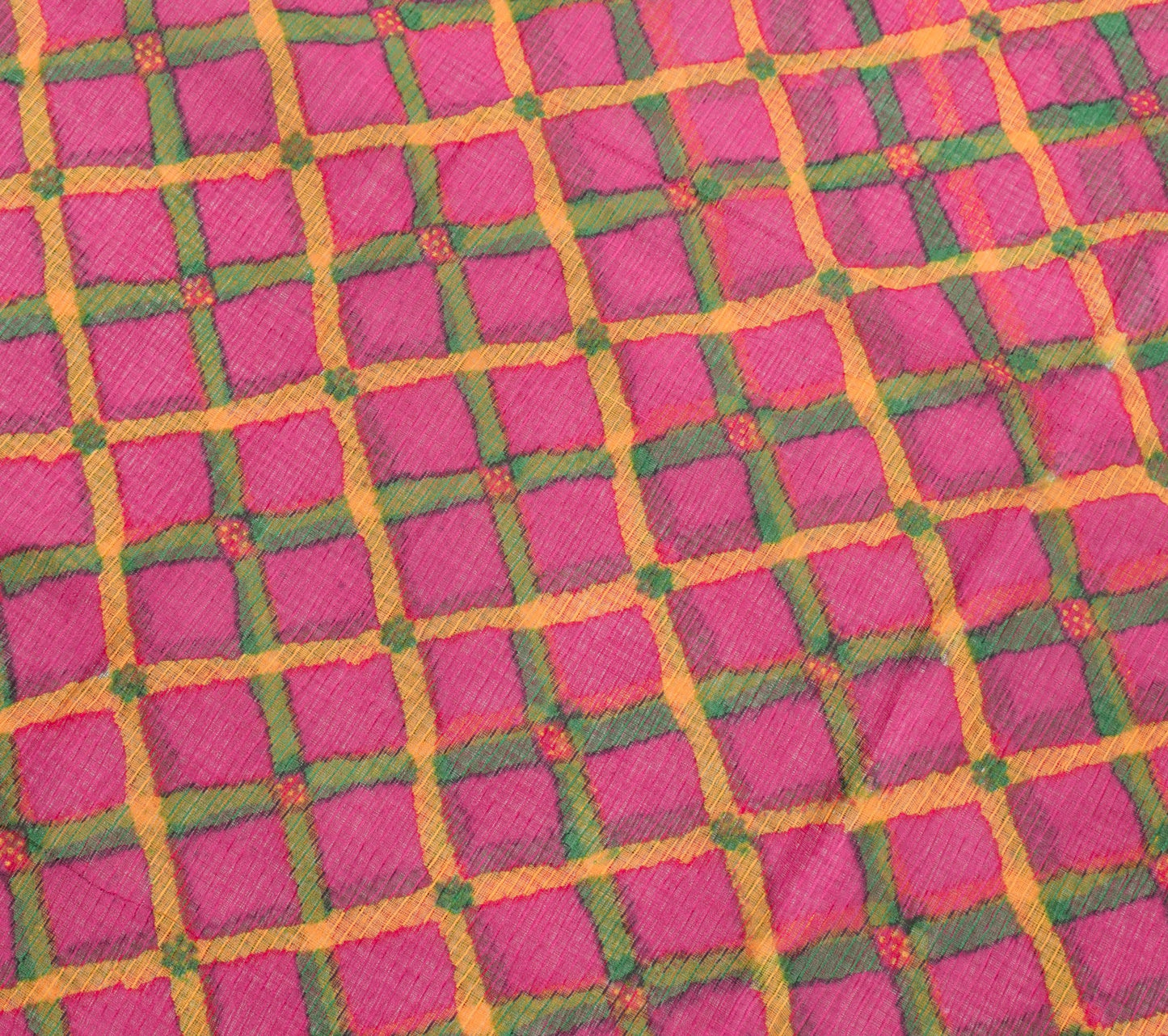 Sushila Vintage Magenta Women Saree 100%Pure Cotton Checks  Printed Craft Fabric