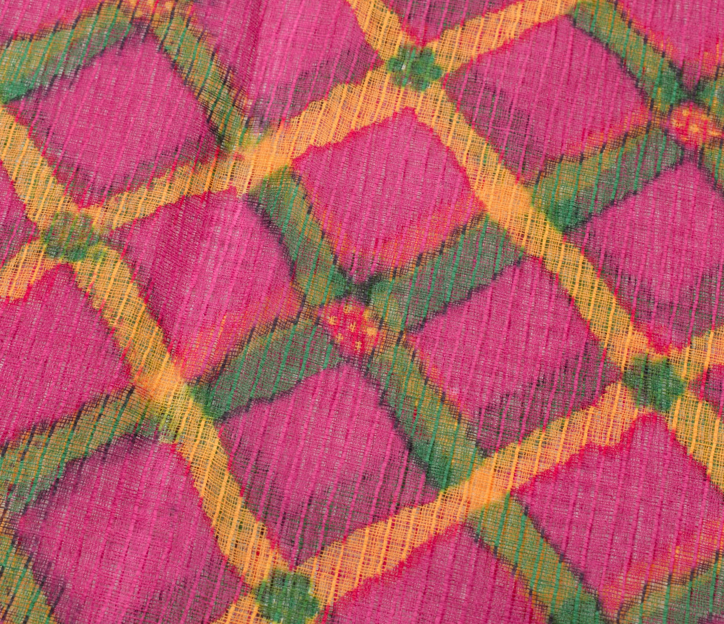 Sushila Vintage Magenta Women Saree 100%Pure Cotton Checks  Printed Craft Fabric