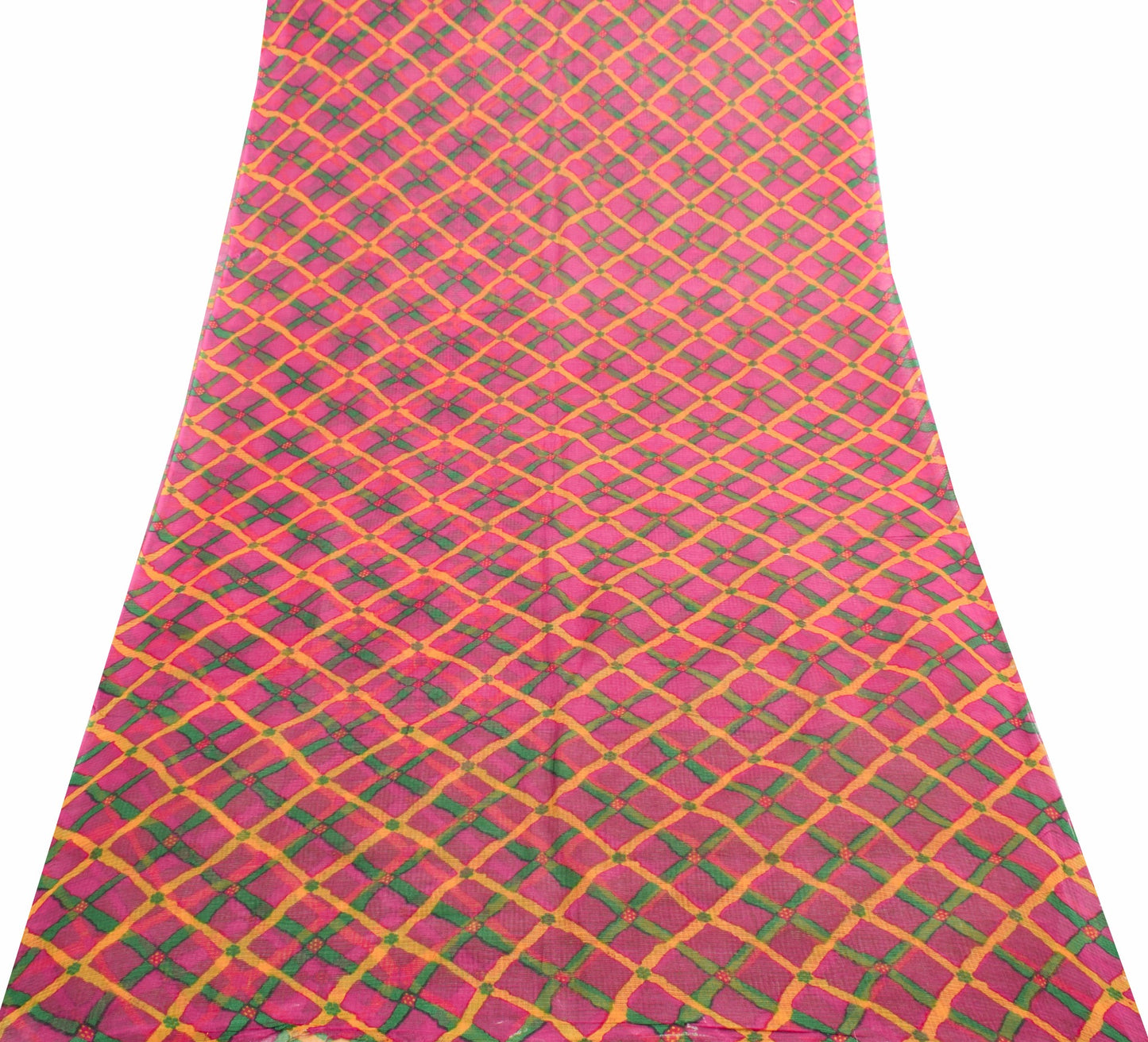 Sushila Vintage Magenta Women Saree 100%Pure Cotton Checks  Printed Craft Fabric