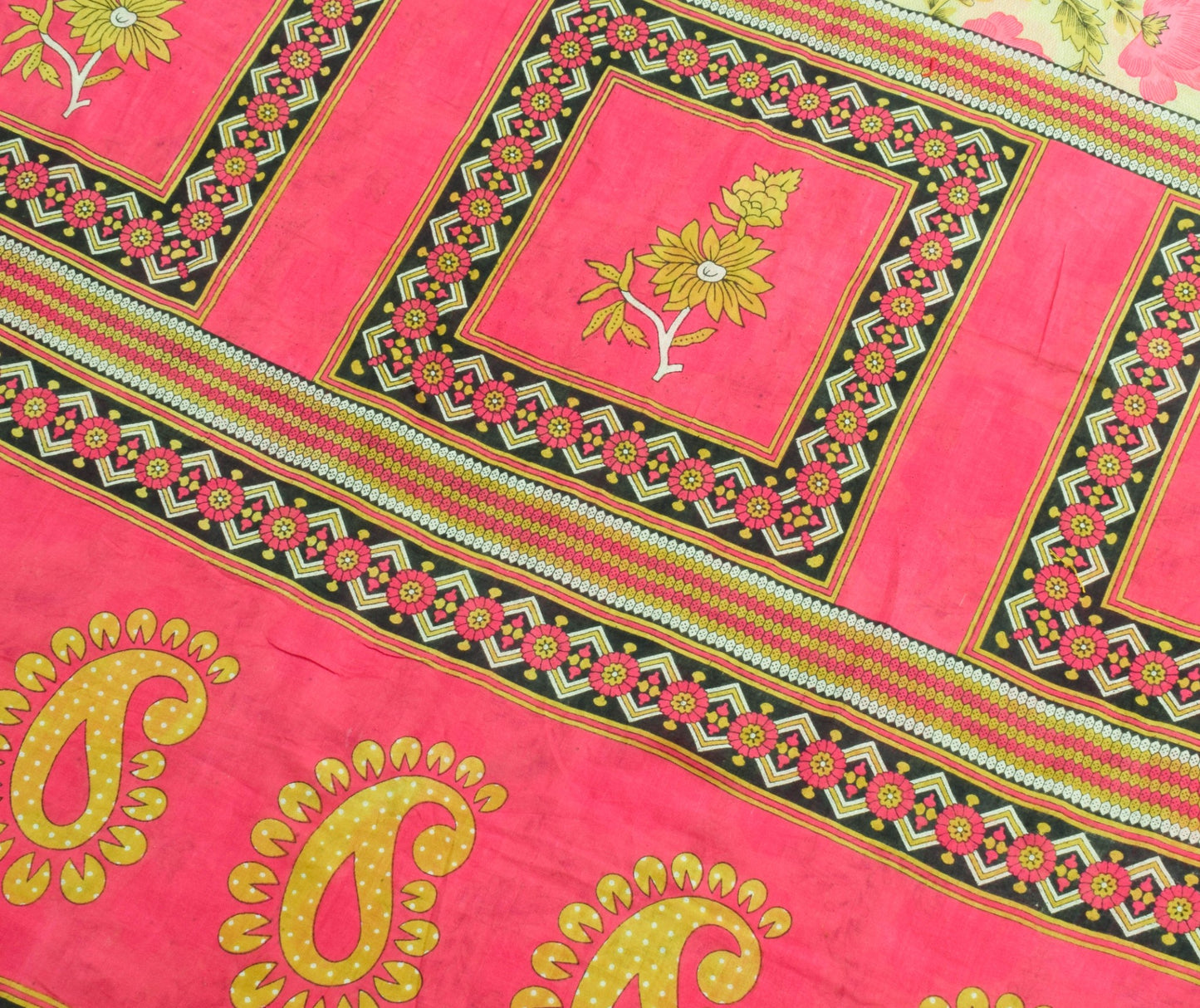 Sushila Vintage Light Yellow Saree 100% Pure Cotton Printed Soft Craft Fabric