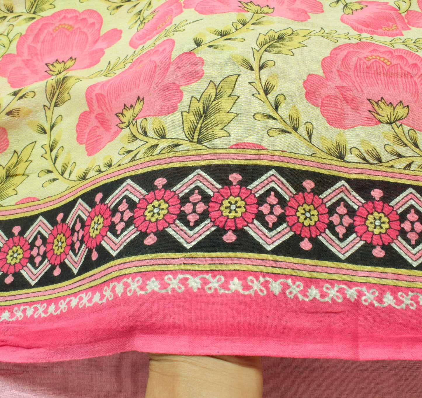 Sushila Vintage Light Yellow Saree 100% Pure Cotton Printed Soft Craft Fabric