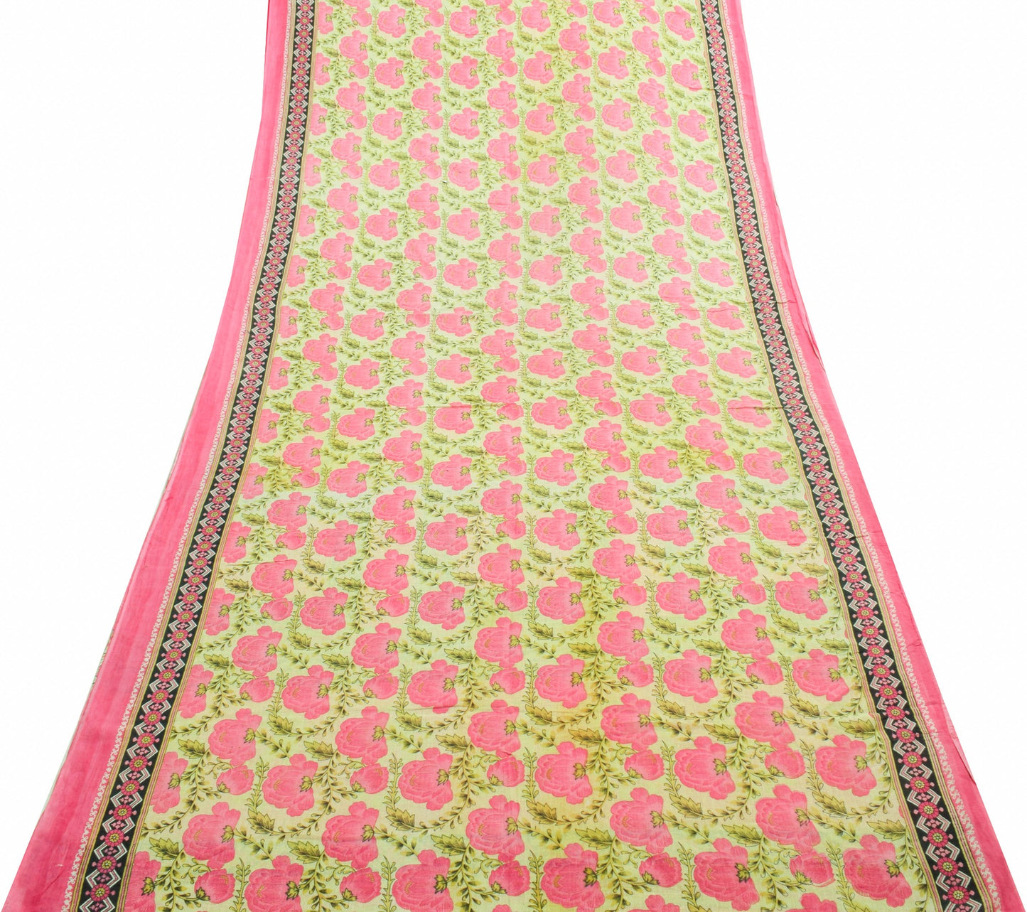 Sushila Vintage Light Yellow Saree 100% Pure Cotton Printed Soft Craft Fabric
