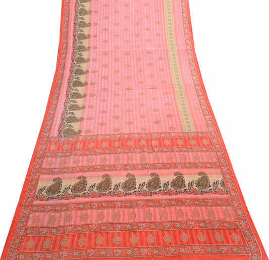 Sushila Vintage Floral Pink Saree 100% Pure Cotton Printed Soft Craft Fabric