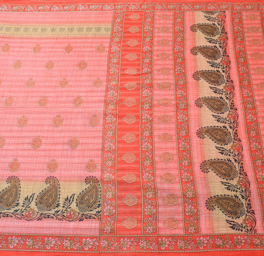 Sushila Vintage Floral Pink Saree 100% Pure Cotton Printed Soft Craft Fabric