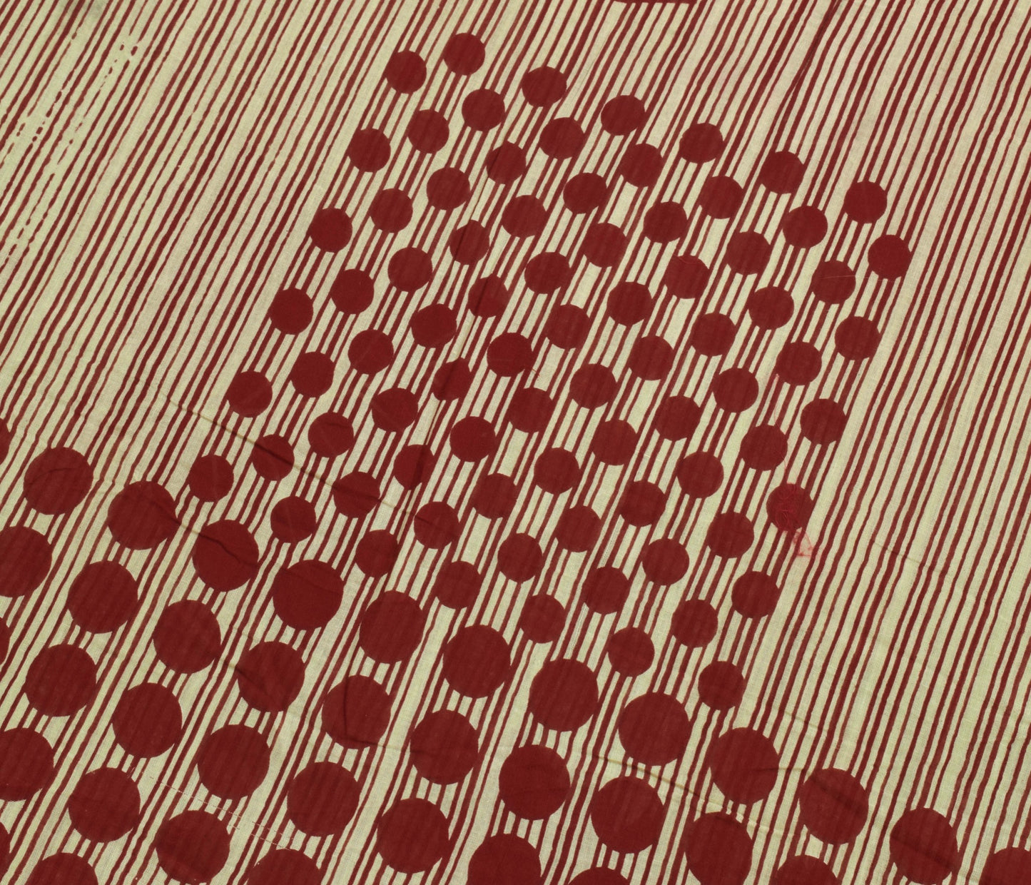 Sushila Vintage Cream Saree Pure Cotton Stripes Polka Dot Printed Craft Fabric
