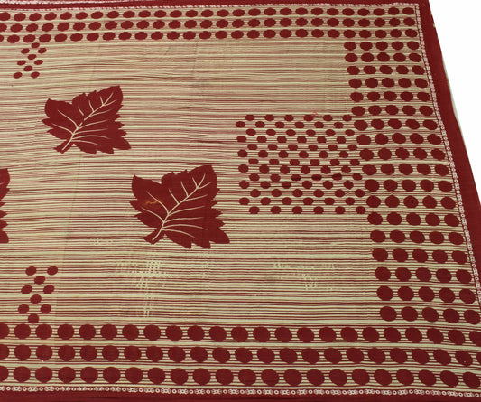 Sushila Vintage Cream Saree Pure Cotton Stripes Polka Dot Printed Craft Fabric