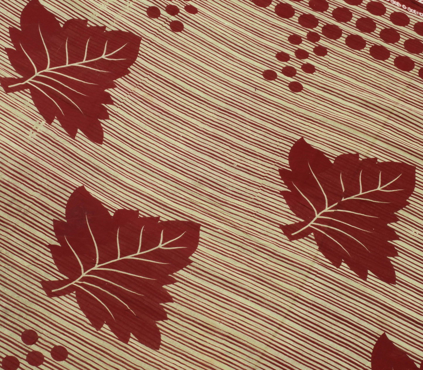 Sushila Vintage Cream Saree Pure Cotton Stripes Polka Dot Printed Craft Fabric